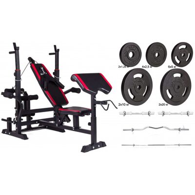 Набор Hop-Sport Strong штанги и гантели с блинами 129 кг со скамьей HS-1075 + пульт (парта)