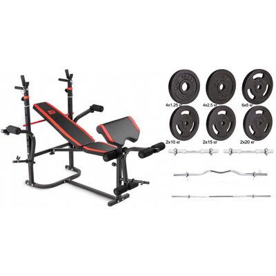 Набор Hop-Sport Strong штанги и гантели с блинами 157 кг со скамьей HS-1065 + пульт (парта)