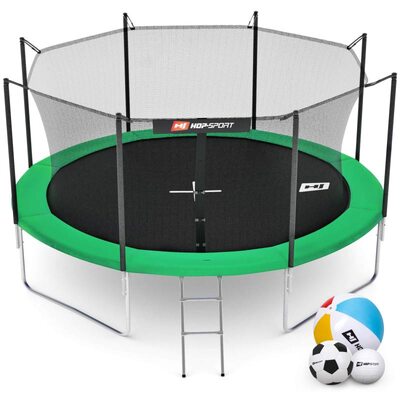 Батут детский Hop-Sport 12ft (366cm) green с внутренней сеткой