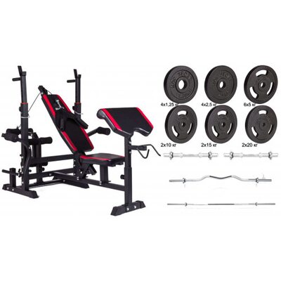 Набор Hop-Sport Strong штанги и гантели с блинами 157 кг со скамьей HS-1075 + пульт (парта)